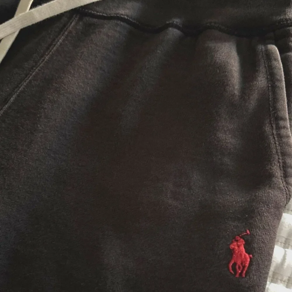 Polo Ralph Lauren Black Sweatpants Mens Small Black Red Pony Drawstring Pockets